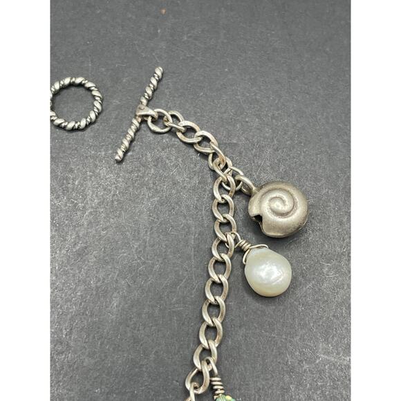 Vtg 925 Sterling Silver Pearl & Sea Creature Dangle Charm Bracelet Sz 7 1/4" 18g - Picture 4 of 10